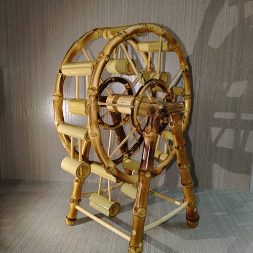 Bamboo Ferris Wheel Waterwheel Sculpture - Handcrafted Artistic Printmaking Tool for Creative Projects