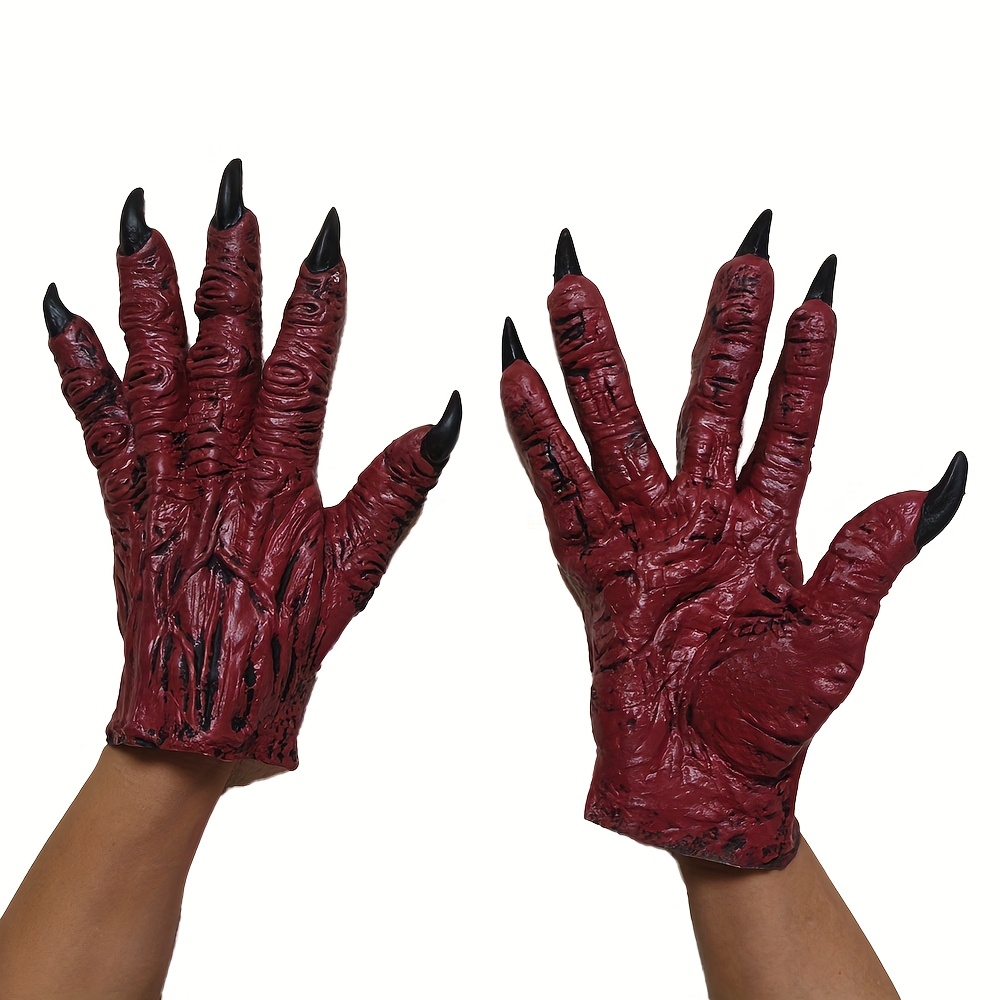 Image of 1 Pair Of Demon Gloves, Scary , Zombie Glove, Cosplay Animal Claw, Glove, Halloween Men's Costume Prop, Carnival Party Character, Adult Size, Latex Material