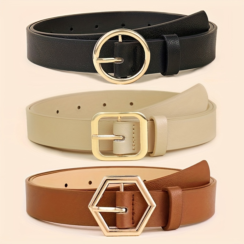 TEMU Conjunto de 1/3 piezas de cinturón para mujer con hebilla redonda de aleación, hebilla cuadrada, hebilla hexagonal, cinturón de cintura versátil