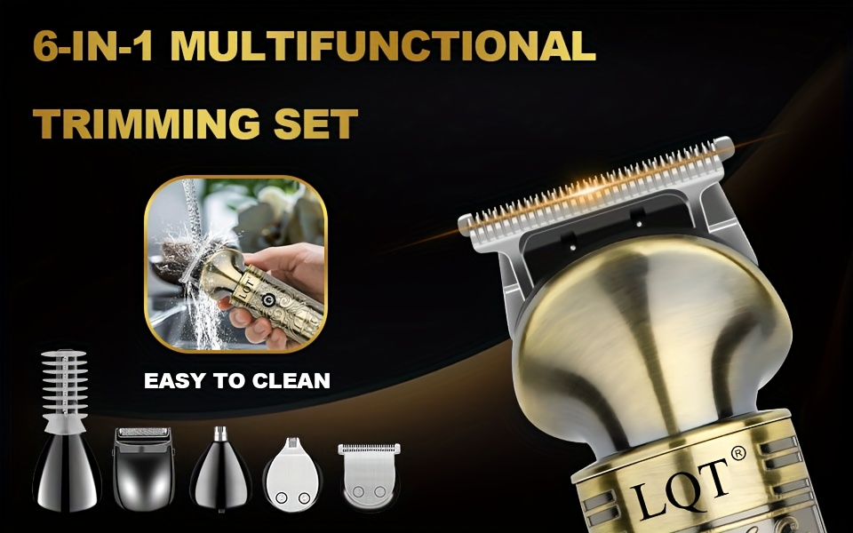 Kit professionnel de coiffure pour hommes LQT - Tondeuse 6 en 1 avec 13 accessoires et sac de rangement - Lames et peignes interchangeables, sans fil 36V - Design élégant or et noir - Pour usage à sec ou humide - Idéal pour salon, barbier ou usage domestique - Cadeau parfait pour Noël, fête des pères ou Saint-Valentin