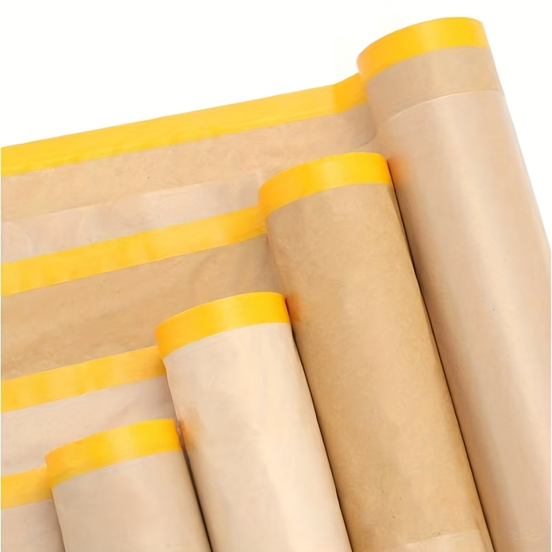 E-shop Vorgeklebtes Ölgemälde-Abdeckpapier: 4er-Rollen-Set aus Klebeband- Vorhang-Malpapier, selbstklebende Lackschutz-Kraftpapierrolle –