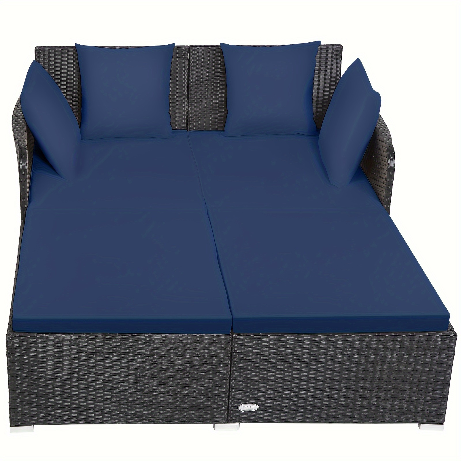 

Costway Outdoor Patio Rattan Daybed, Pillows, Cushioned Sofa, Outdoor Furniture, Navy