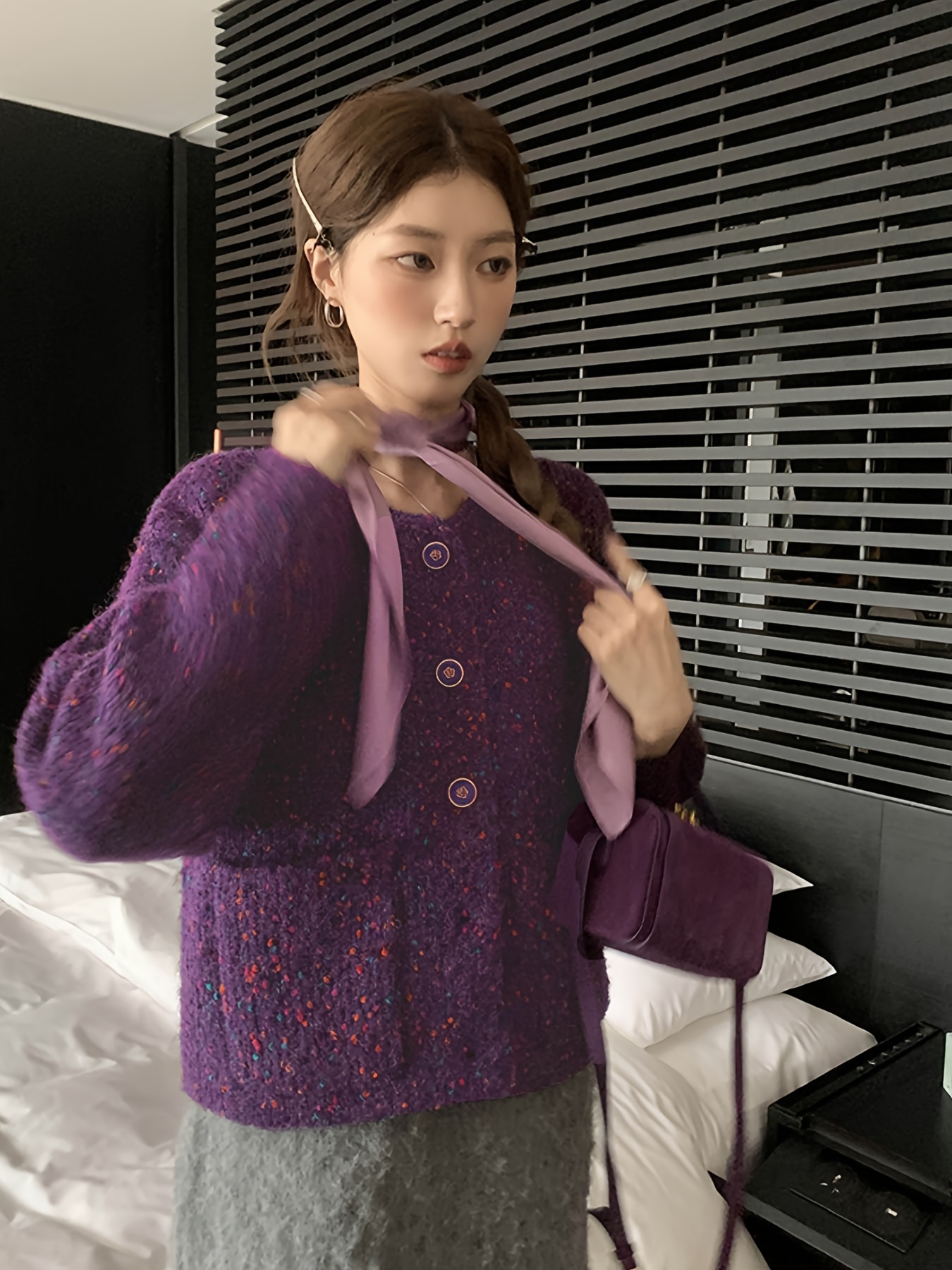 Purple Oversized Cardigan Australia Elegant Purple Long Sleeve