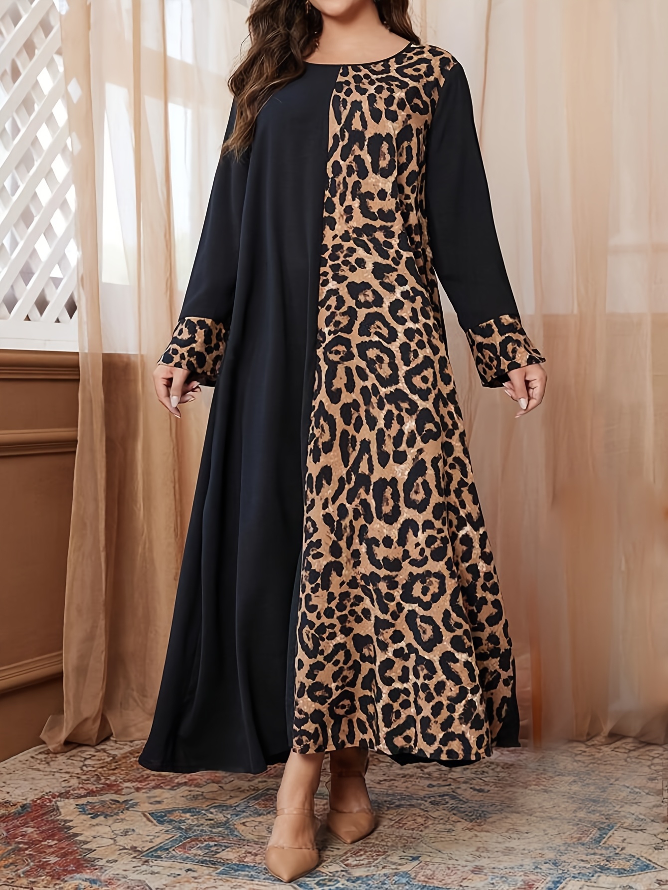 loose leopard print dress Leopard Off The Shoulder Maxi Dress - SMALL / BROWN