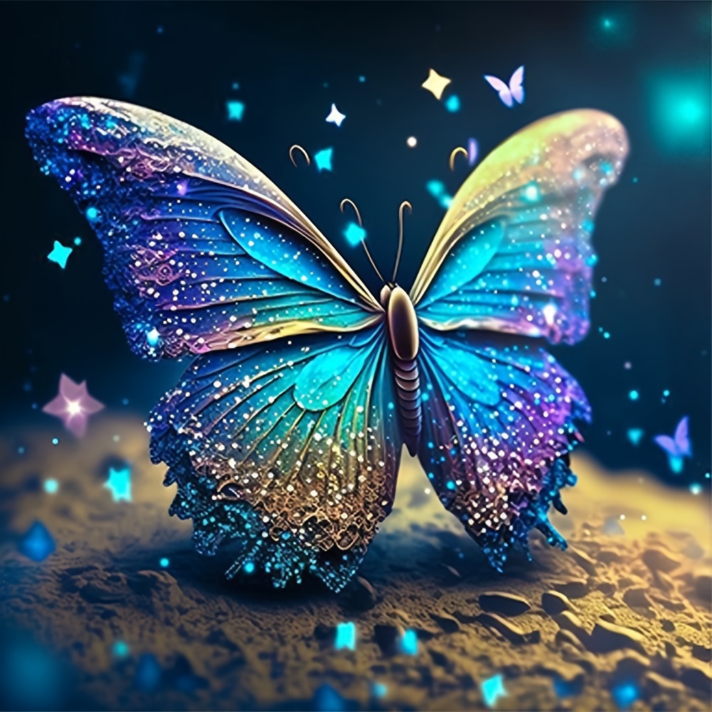 

1pc Butterfly Pattern Rhinestone Painting Set, 5d Diy Acrylic Full Round Rhinestone Inlaid Painting Paint By Number, Handmade Set, Holiday Party Decorations, Wall Art Painting