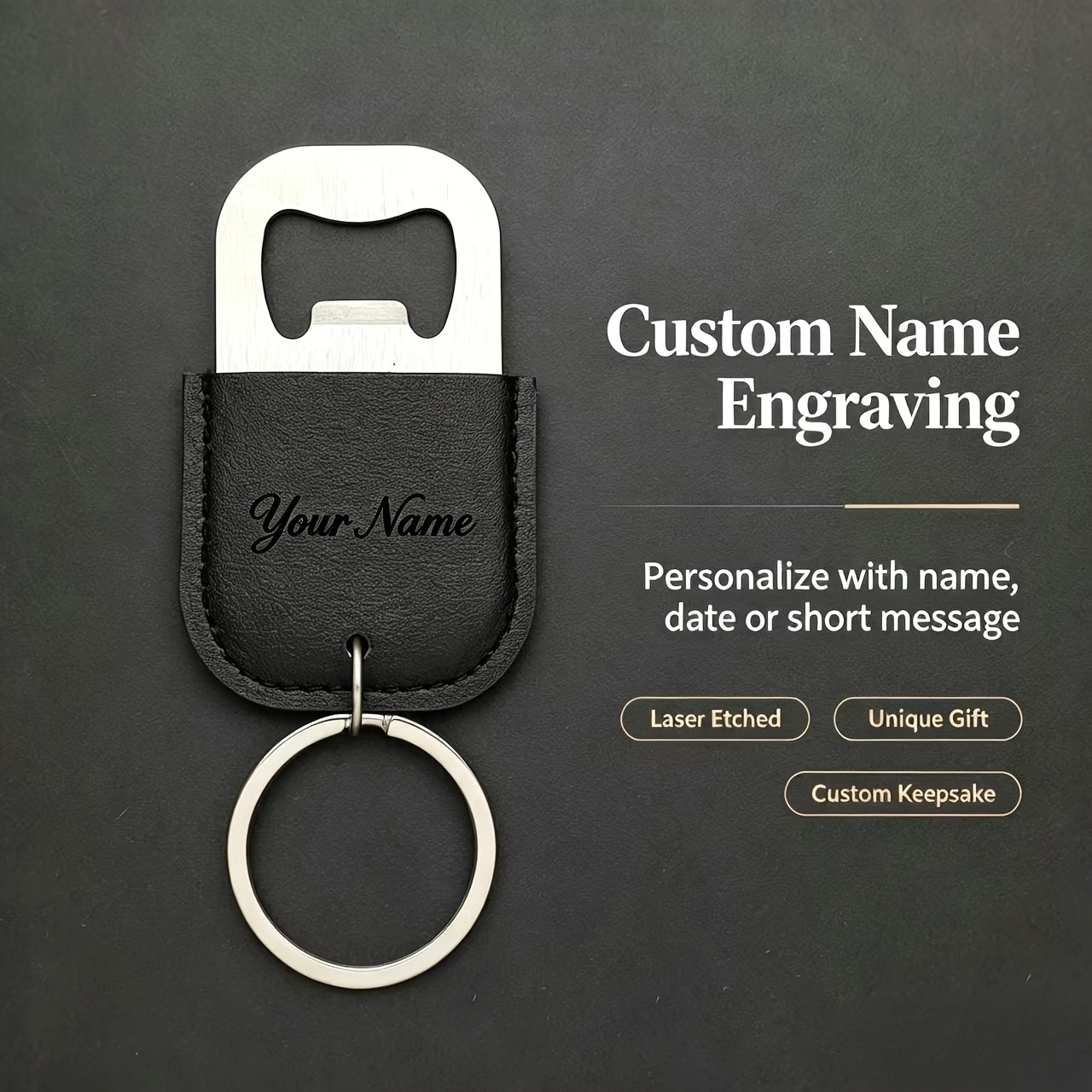 TEMU 1pc Customizable Diy Name 3d Laser Engraved Name Personalized Stainless Steel Beer Bottle Opener Keychain, Fashionable And Durable, Suitable For