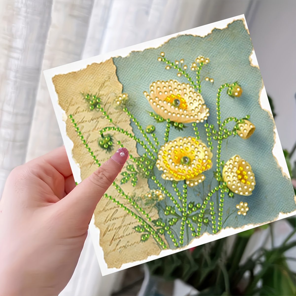 TEMU New 6pcs Set, Colorful Floral Pattern Diamond Painting Greeting Card Set, Includes 6 Envelopes, Round Diamond Embellishment Craft Cards,