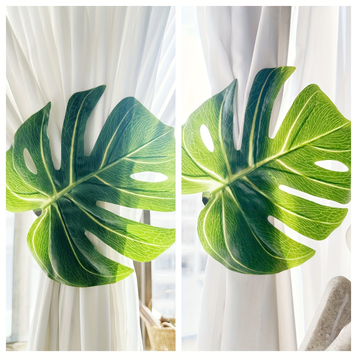1/2/4pcs Artificial Monstera Leaf Curtain Tiebacks, Metal Clip Curtain Holdbacks For Drapes, Home Bedroom Office Room Decoration