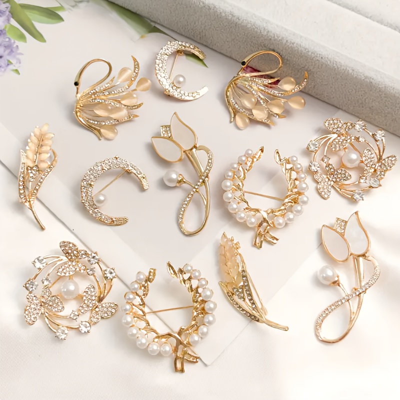 TEMU Gorgeous 12pcs Brooch Set, Women, Galvanized Alloy With, Simple And Stylish Accessory, Suitable For Parties And Gifts, Suitable For Seasonal Wear.