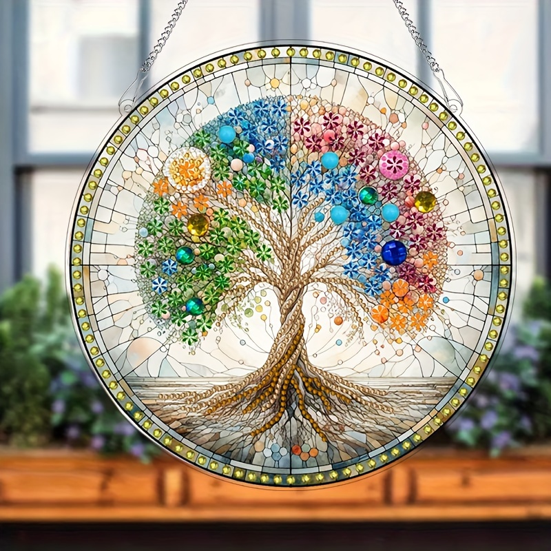 Image of Diy Diamond Color Painting Pendant Set Tree Of Irregular Diamond Dot Drill Art Acrylic Ornament Pendant Home Wall Decoration Gift Decoration
