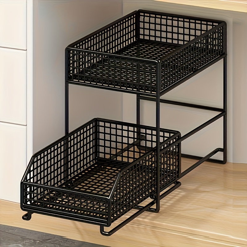 heavy duty under sink storage rack adjustable 2 tier metal cabinet organizer with lower dish rack   saving black white kitchen shelf for dish drying pantry and cabinet organization   sturdy frame kitchen storage