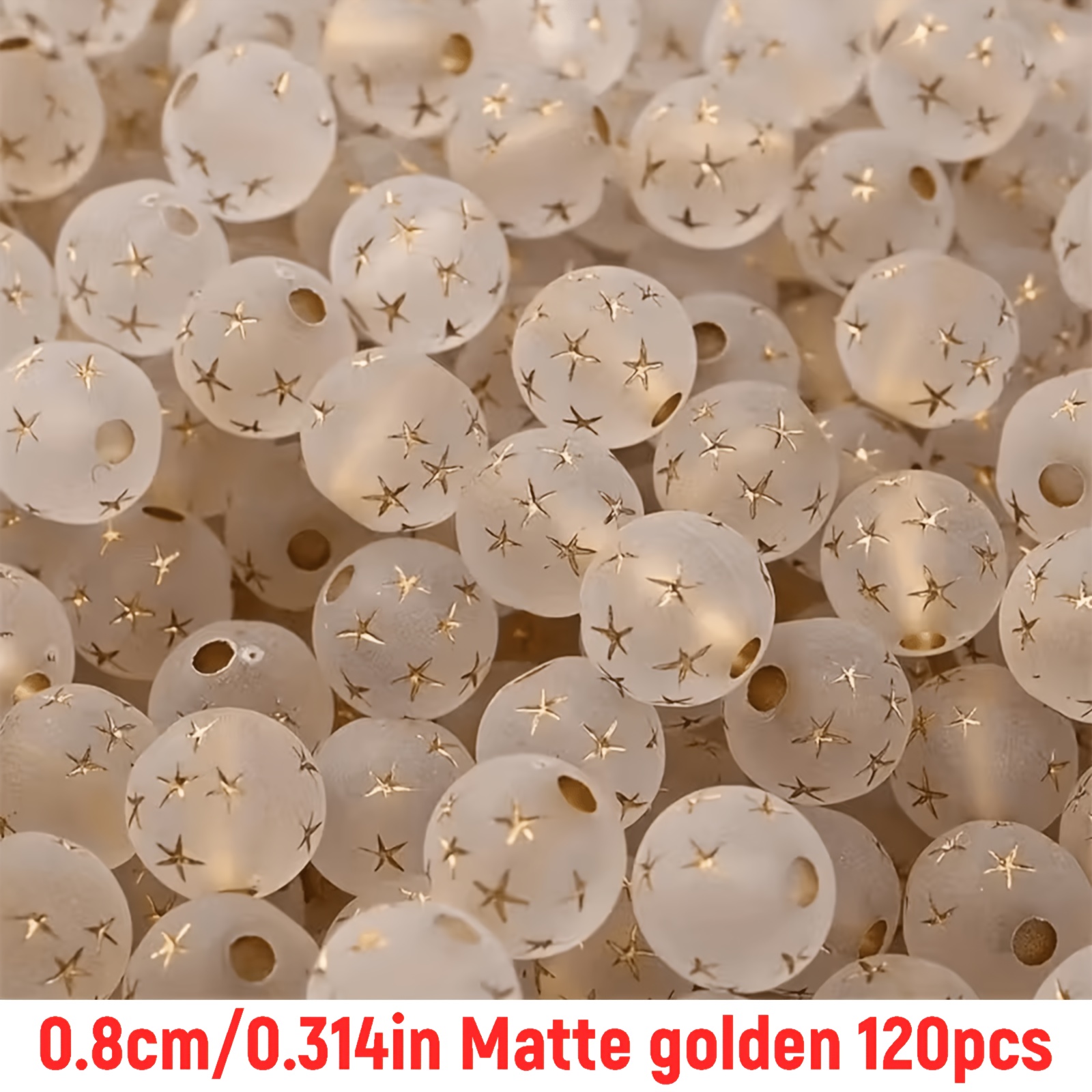 TEMU 120 pièces de perles étoilées pentagonales rondes de 8 mm en acrylique dépoli doré et argenté pour la fabrication de bijoux DIY, matériaux pour