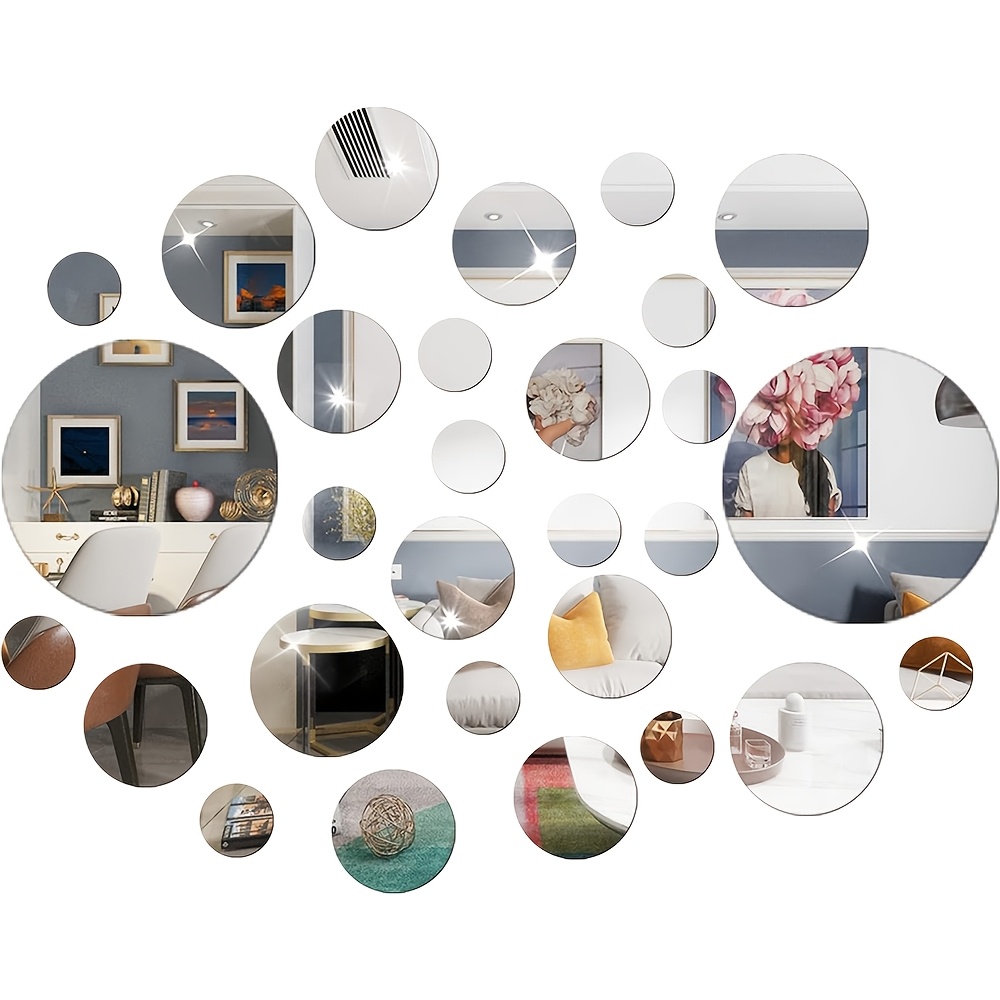 Image of 72pcs Of Round Acrylic Mirror Wall Stickers, Suitable For Scenes, Self-adhesive, Removable Decoration, Ideal For Living Rooms, Bedrooms, Bathrooms, Dormitories, And Classrooms