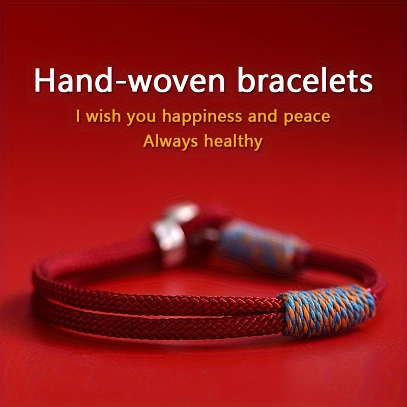 

1pc Hand-woven Red Bracelet, Unisex Tribal Style, Pendant, Health And Wishes, Adjustable Size For Men And Women