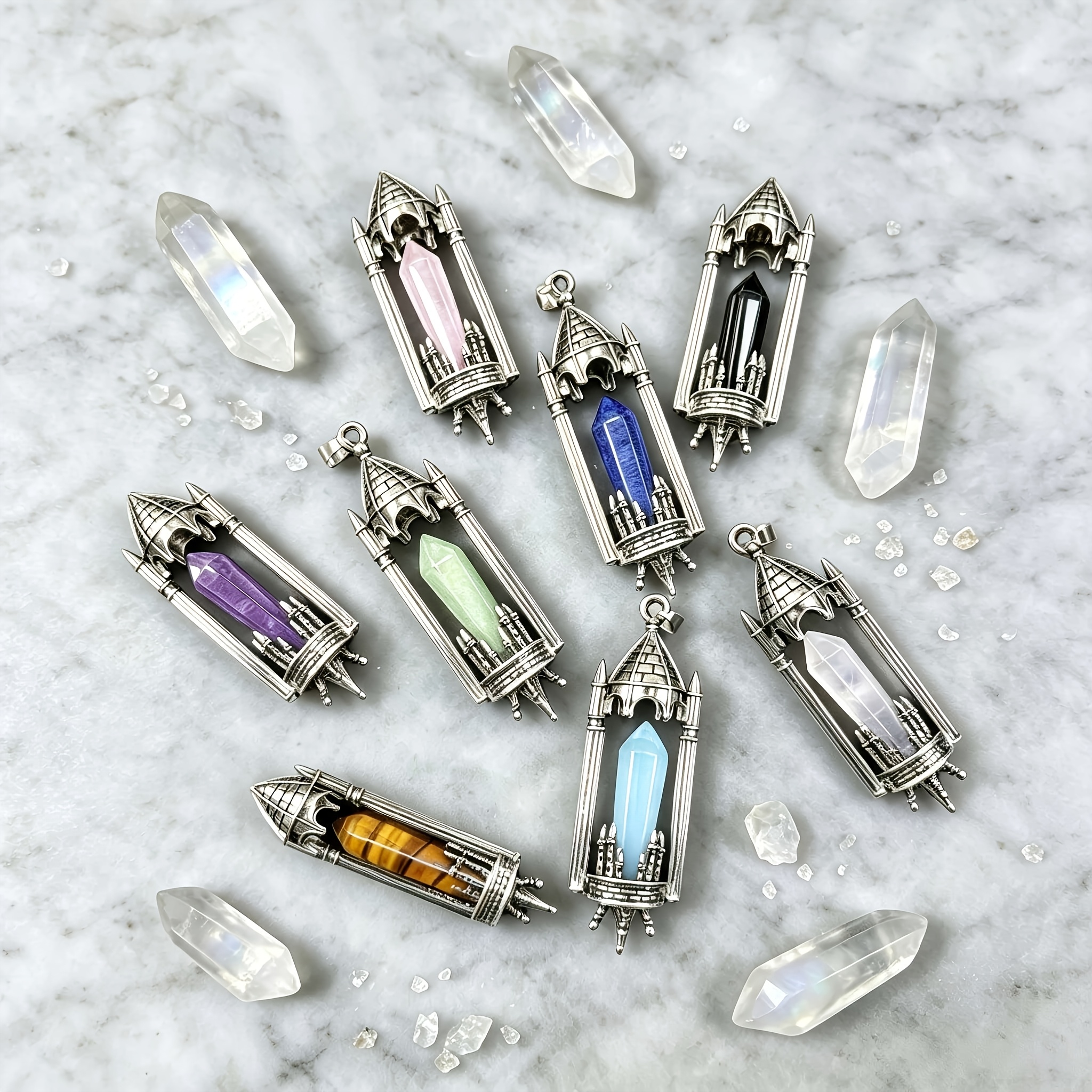 Retro Castle Natural Crystal Pendant, Gothic Style Gift