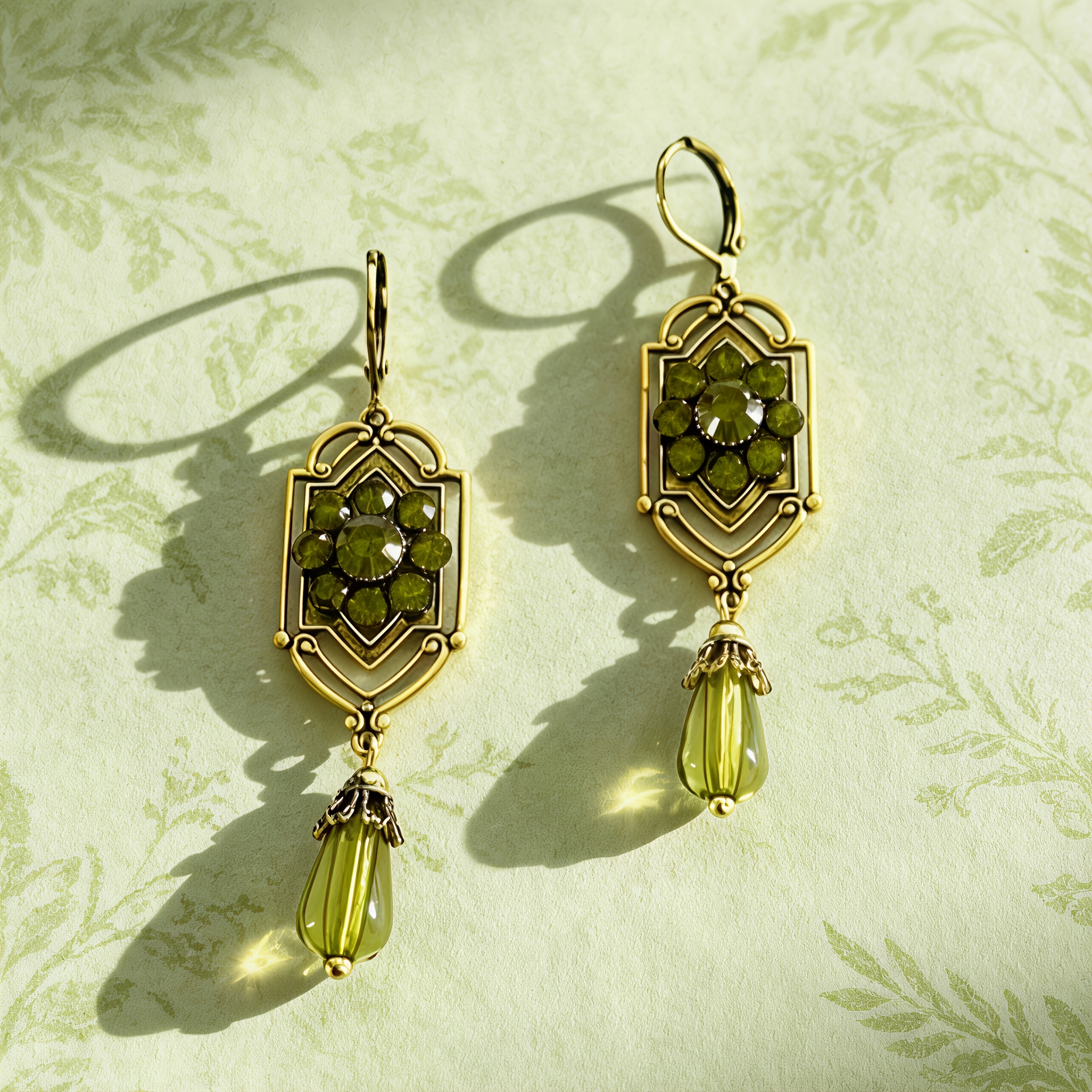 TEMU 1 Pair Bohemian Geometric With Green Water Drop Pendant Court Style Women's Earrings, Easy And Elegant, Suitable For Women's Banquets, Parties,