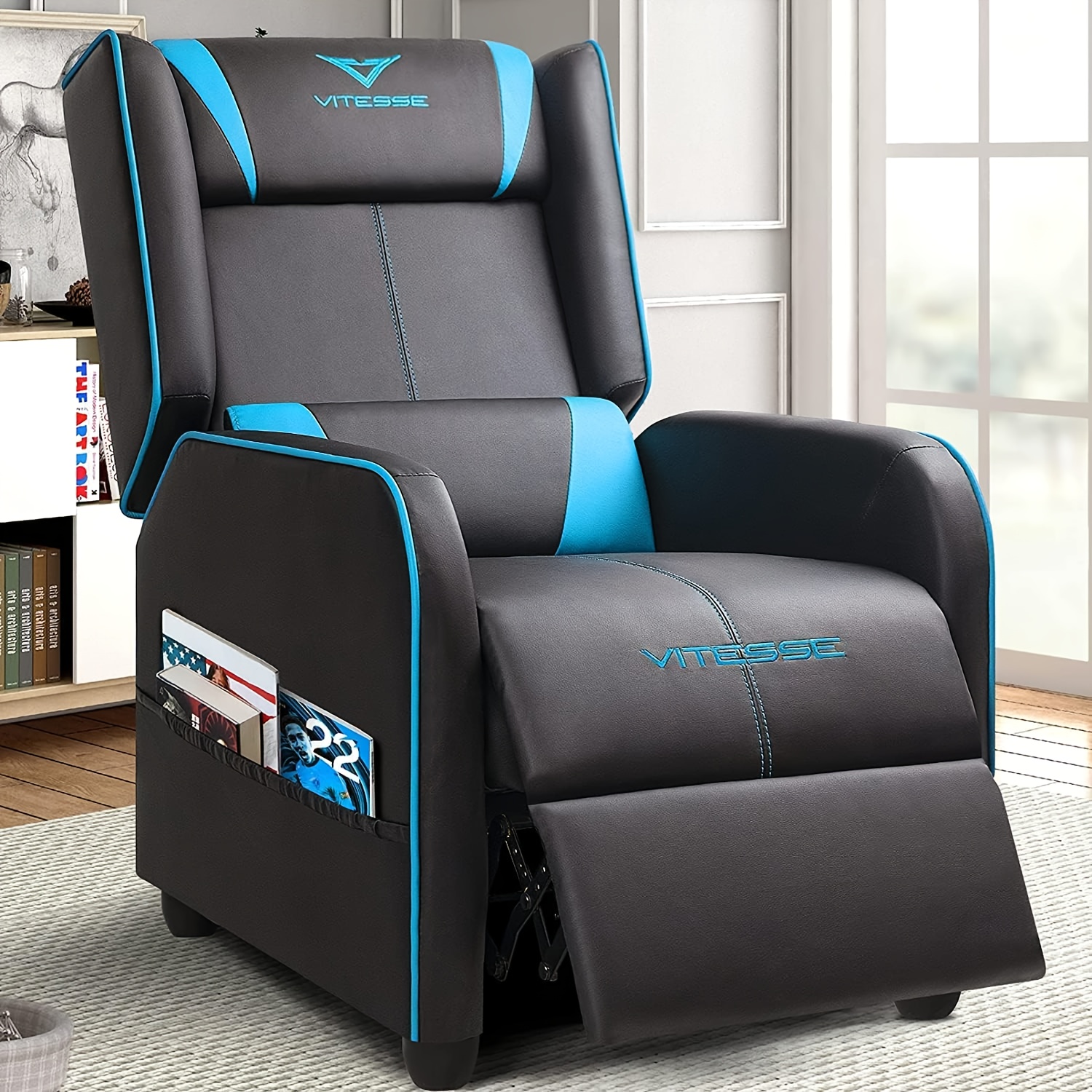 [Faux Leather Gaming Chair] Modern Faux Leather Gaming Recliner Chair – Racing Style, Ergonomic Lounge Sofa for Home Theater & Living Gaming Room