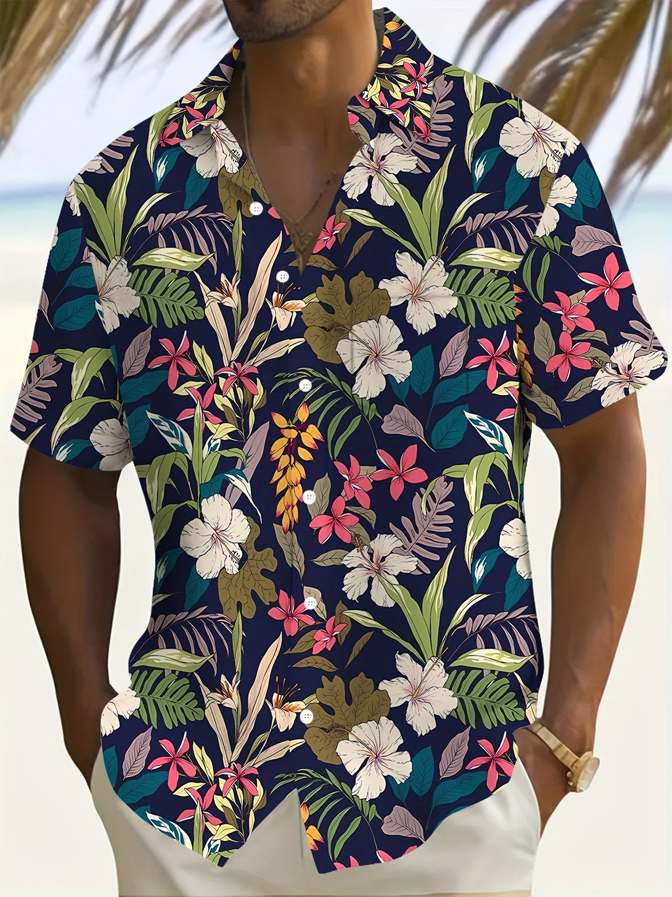 mens tropical hawaiian floral print short sleeve shirt Temu Austria