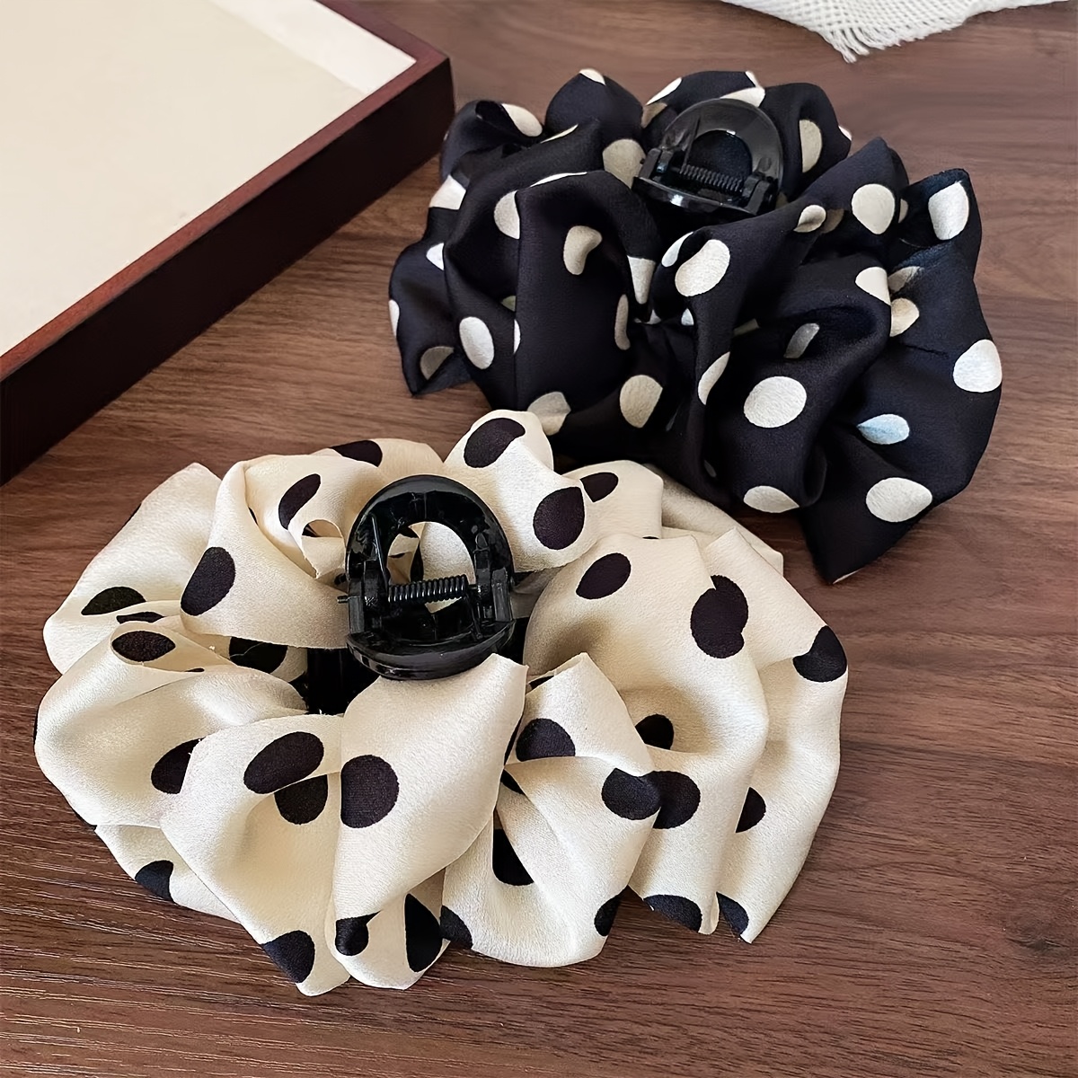 TEMU 2-pack Black And White Polka Dot Bubble Shark Clips, High-end Irregular Bow Hair Claw Clips, Elegant Back-of-head Updo Hair Accessories
