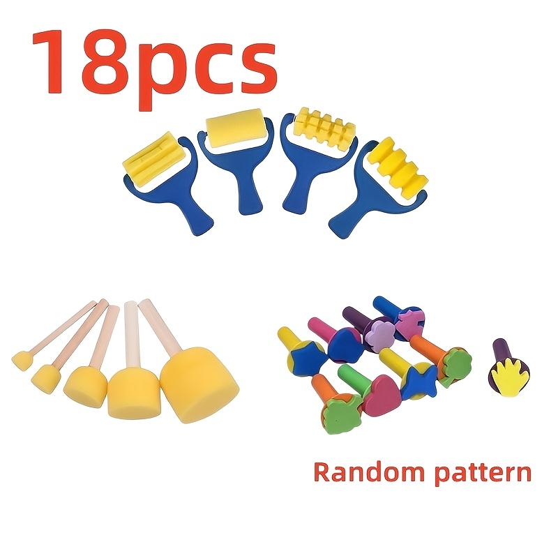 TEMU Set di timbri in spugna multi-stile da 18 pezzi, 4 rulli in spugna con , 9 timbri in spugna multi-stile e 5 in spugna gialla, adatti per pittura