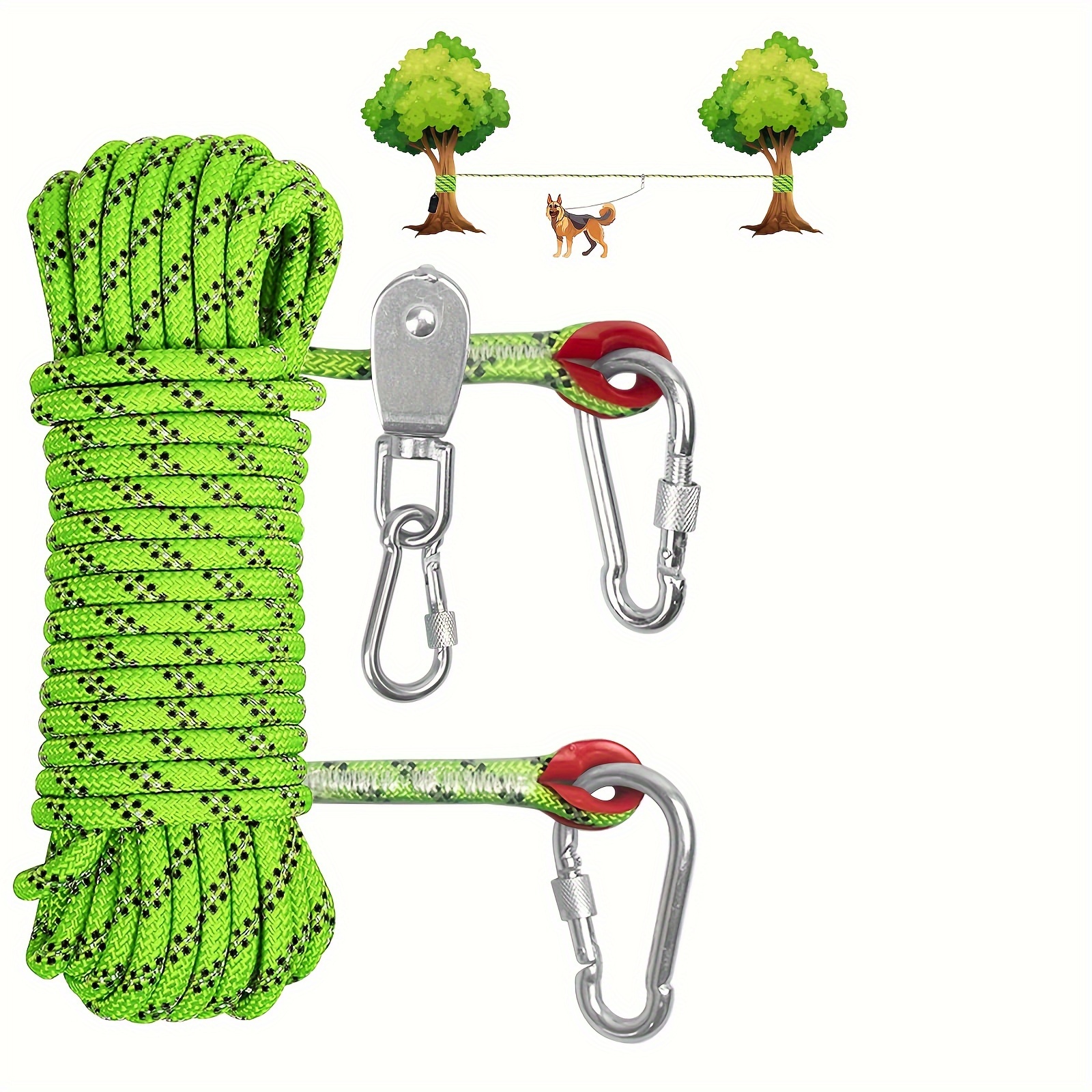 Dog Tie Out Cable For Camping, Portable Dog Trolley System, 50ft Reflective Dog Leash Rope With Rotation, Dog Runner Cable For Outdoor Activities
