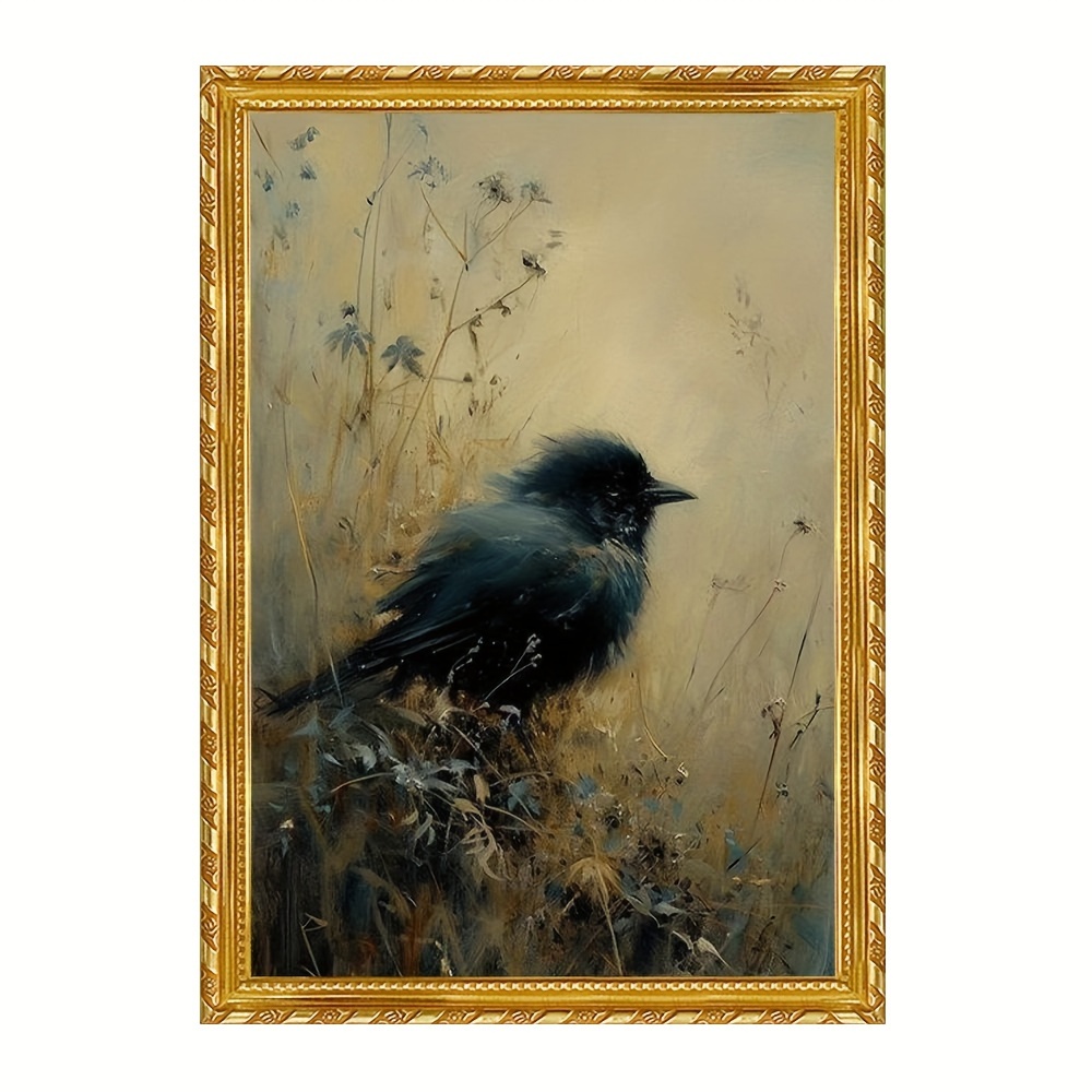 

Vintage Bird Wall Art, 11.8"x15.7", Dark Academia Style, Antique-inspired Painting With Frame - Perfect For Home & Office Decor