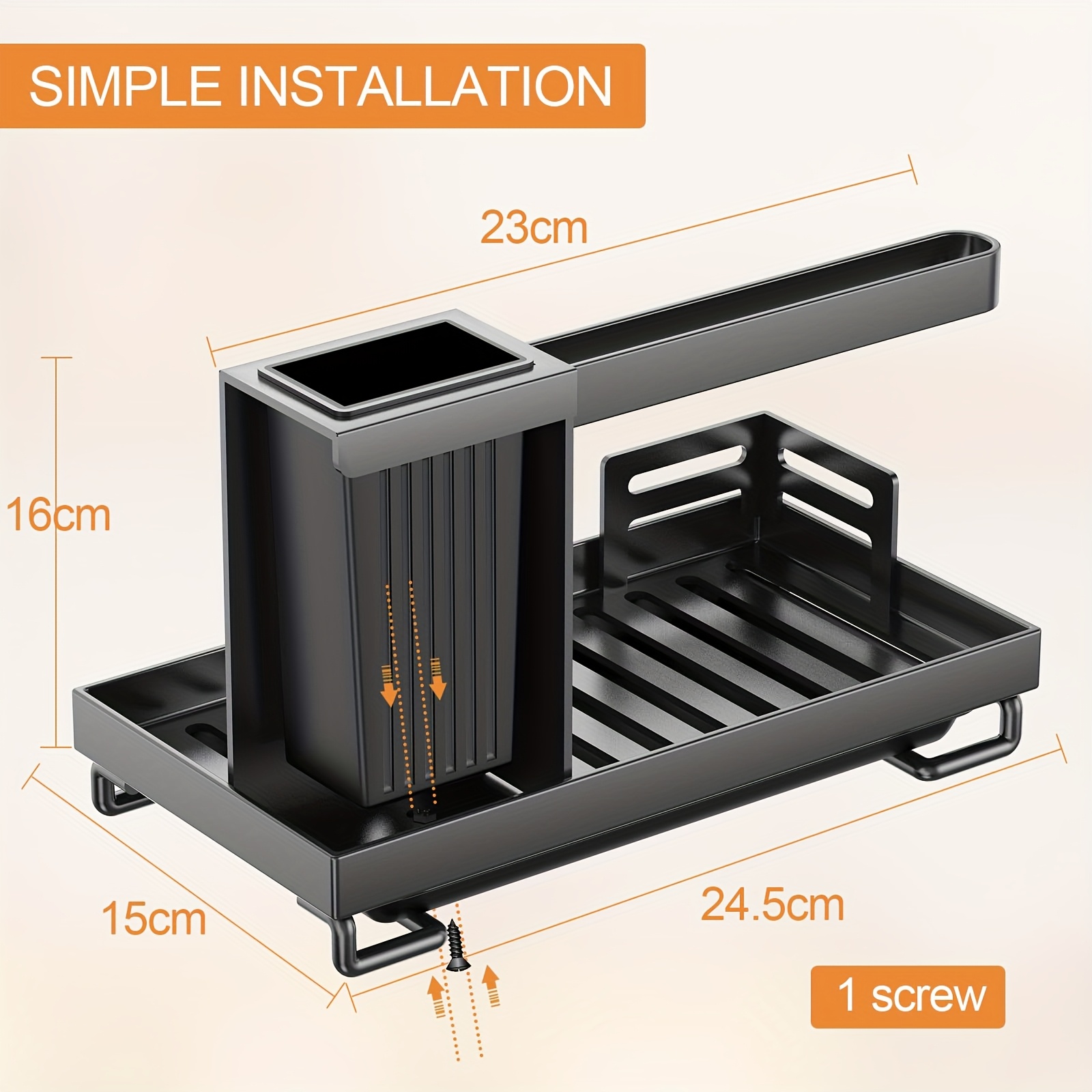 Stainless Steel Kitchen Sink Caddy Organizer With Drain Pan - Black Sponge Holder For Soap, Brushes & Cleaning Tools, Durable For Efficient Storage, Kitchen Sink Accessories