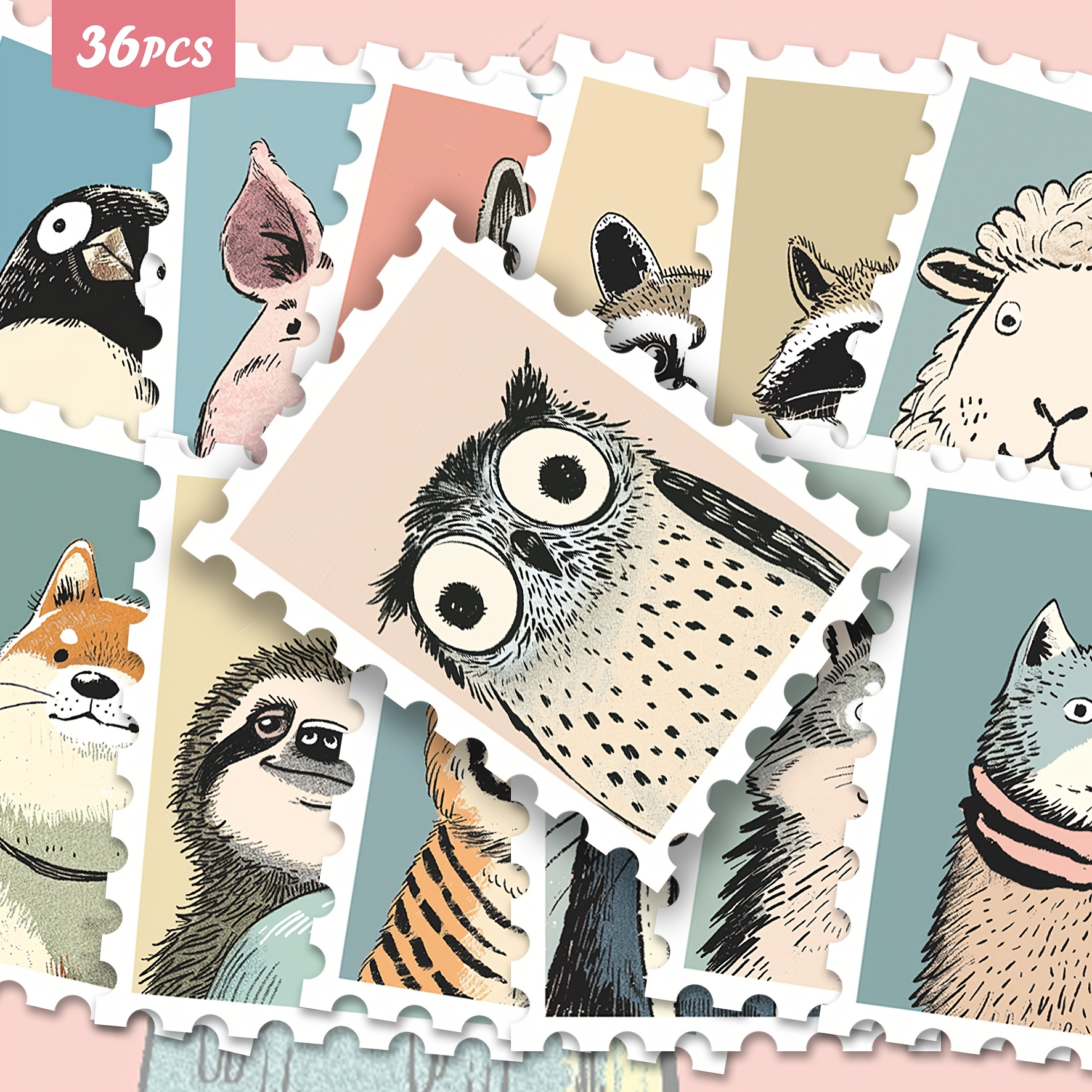 Image of 36pcs Cute Cartoon Animal Stickers Set, Fox Sloth Raccoon Cat Stickers, Pastel Woodland Animal Journal Decals For Laptop Water Bottle Planner Decoration