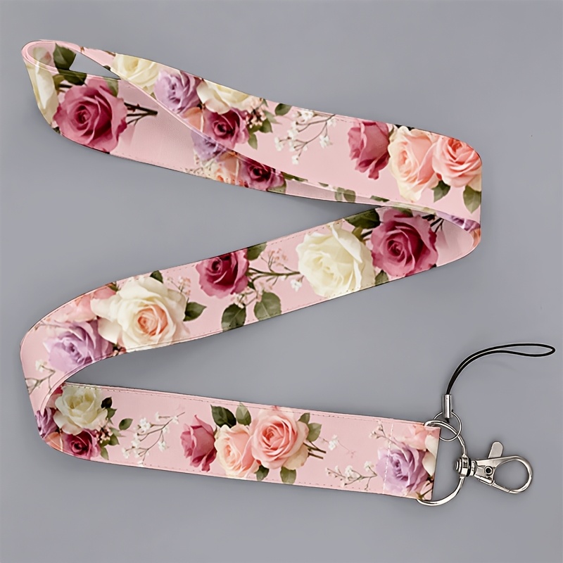 TEMU 2d Suitable For Men And Or School, Pink-based Print Lanyard, Fresh Artistic Style, For Phones And Id Cards, Ideal For Women' Use
