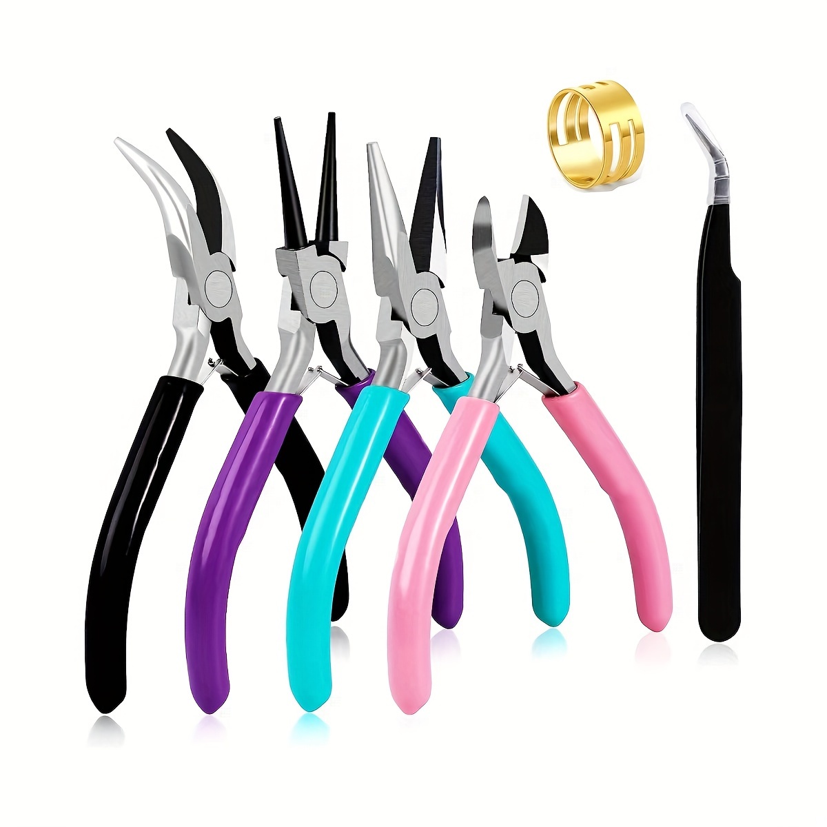 LEONTOOL Mini alicates de punta plana de 12,7 cm para hacer joyas, alicates de boca suave, herramienta rosa para mujer