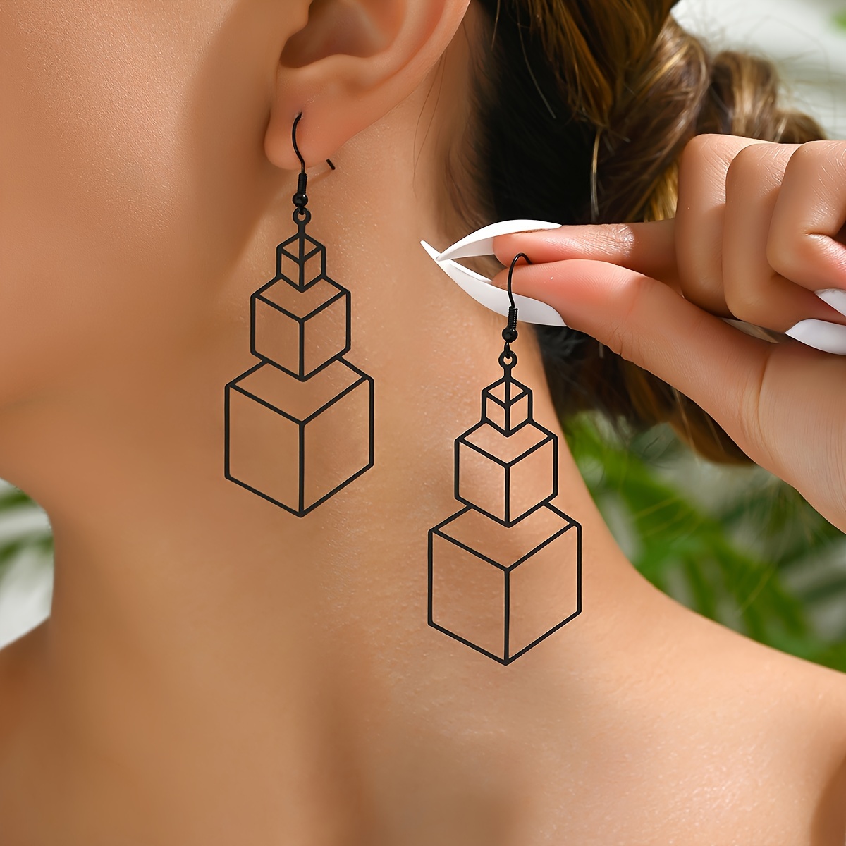 

Geometric Hollow Square Drop Earrings, Fashion Minimalist Style, Vacation Accessory, Statement Jewelry For Women