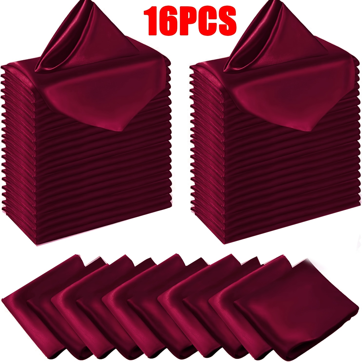 8/16pcs Satin Napkins - Soft Luxurious Polyester Square Table Napkins 12x12 Inch Elegant Green For Weddings Christmas Parties & Formal Dining Decor Table Setting Smooth Texture