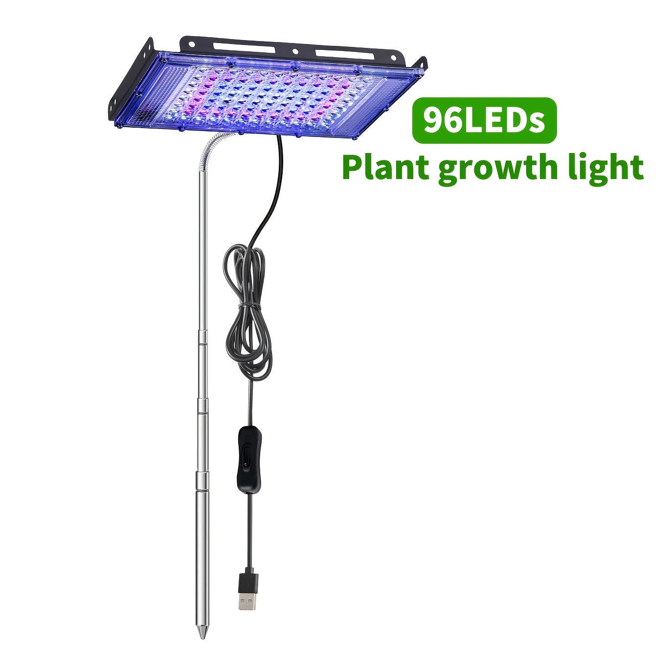 TEMU Lampe de croissance pour plantes à spectre complet 144/96/50 LED avec piquet de , installation facile, grande zone de couverture lumineuse, avec