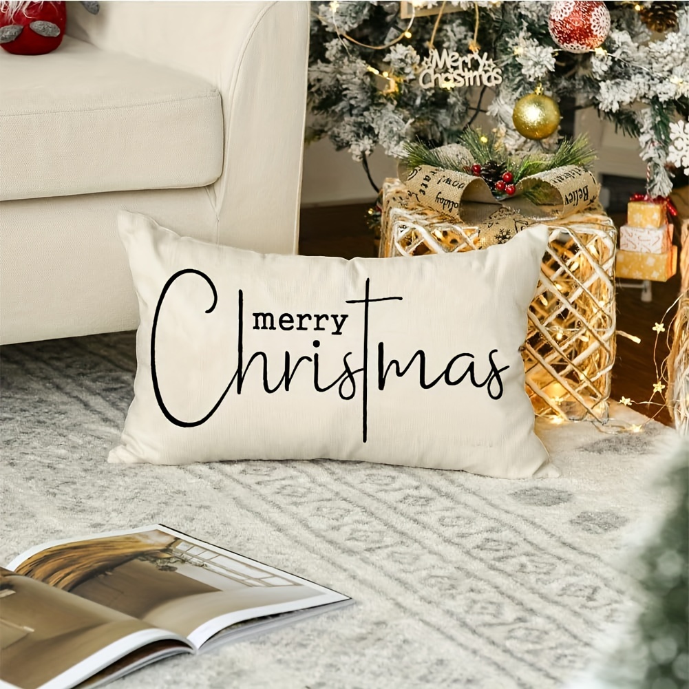Image of 1pc, Christmas Pillow Covers 12x20 Inch, Merry Christmas Saying Decorations Winter Decorative Throw Pillow Cases, Farmhouse Holiday Xmas Lumbar Cushion Covers For Couch (single Side, No Pillow Core)