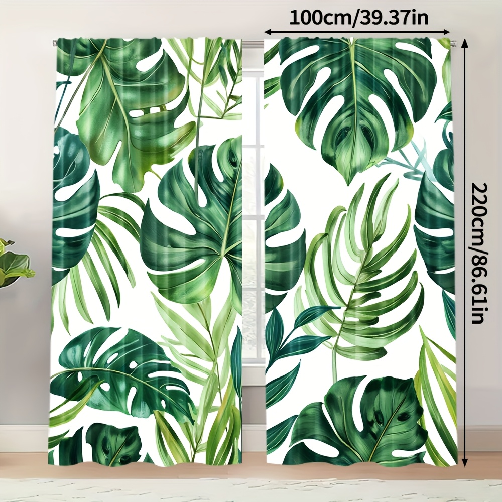 TEMU 2pcs Leaf Print Curtains - 100% Polyester, Light-filtering, , Rod Pocket, Contemporary Home Decor For Bedroom, Living Room, Office, , Machine