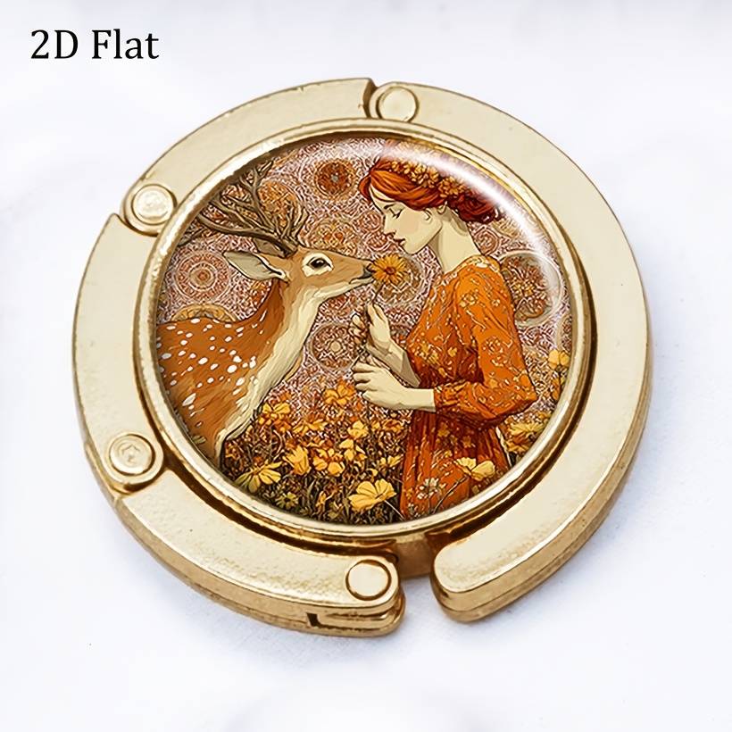 2D Flat Art Nouveau Woman and Deer Autumn Purse Hanger Hook