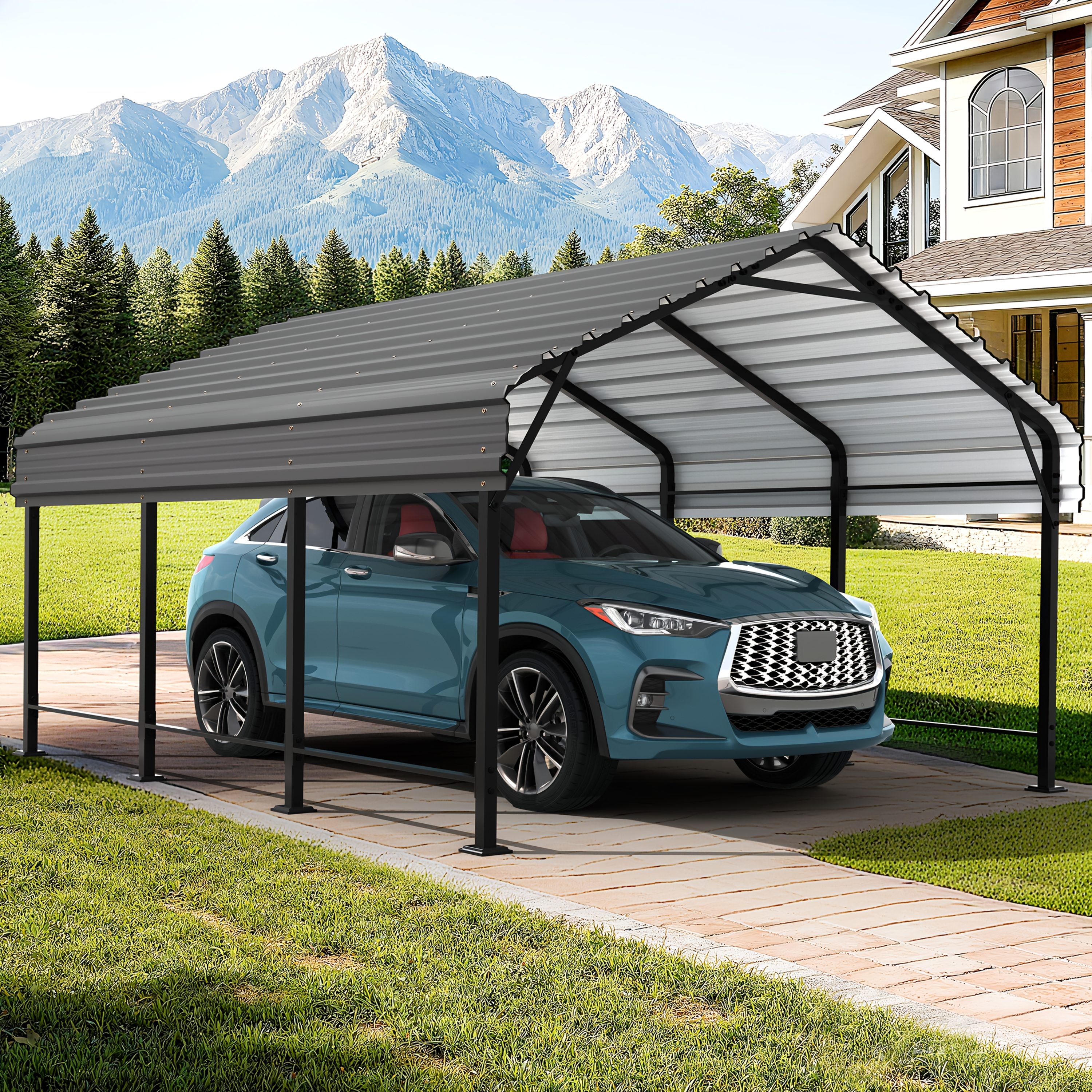 TEMU Jamfly Carport, 12x15ft Metal Carport Gazebo, Outdoor Canopy, Heavy Duty Carport Canopy, Metal Garage Car Tent, Outdoor Car Shelter Shade With