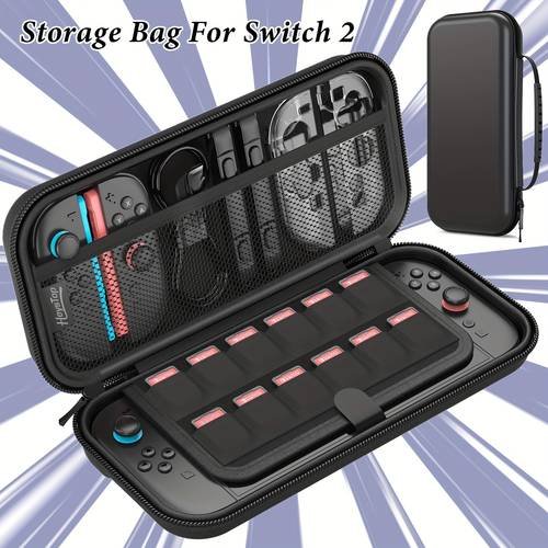 game storage bag for switch 2 portable hard shell storage bag with 12 card slots shockproof and durable a storage box for holding controllers and accessories double zipper design suitable for daily storage and