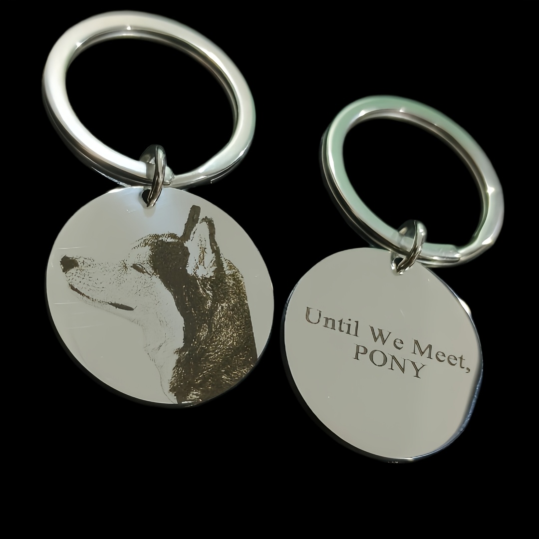 Engraved Round Pet Photo Keychain, Customizable