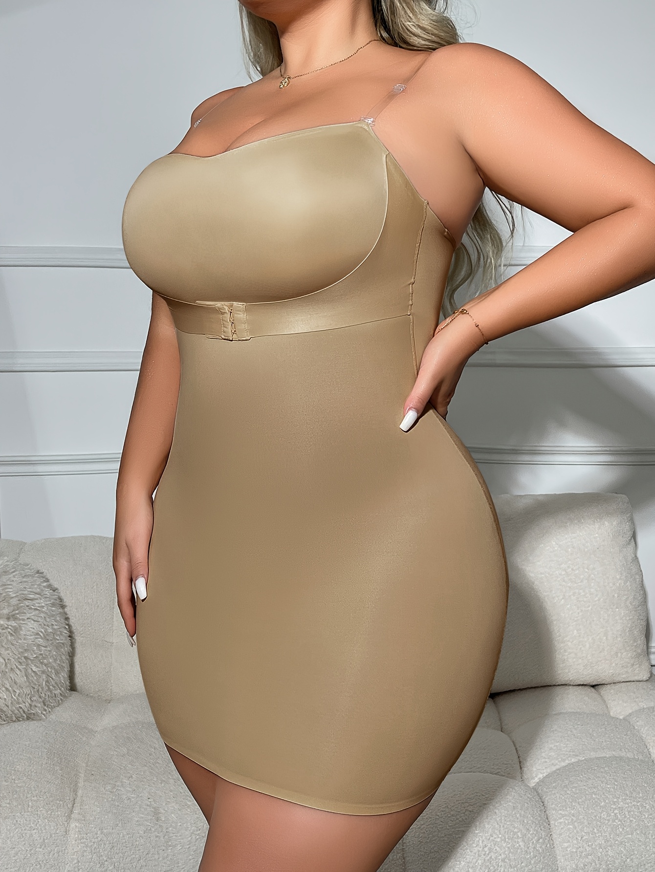 Plus Size Women'* Bodycon Dress, Strapless Slip Dress with Front Closure,  Anti-Slip Waist Cincher Shapewear