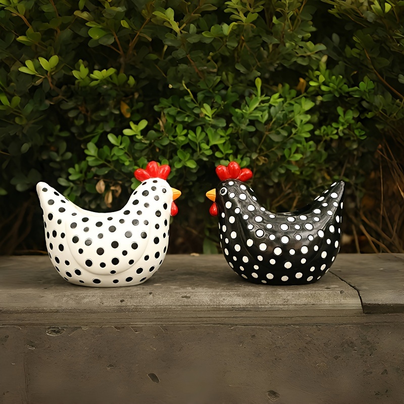 

farmhouse Flair" Charming Black & White Pearl Chicken Planter - Resin, Indoor/outdoor, With Drainage Hole - Perfect Gift For Gardeners And