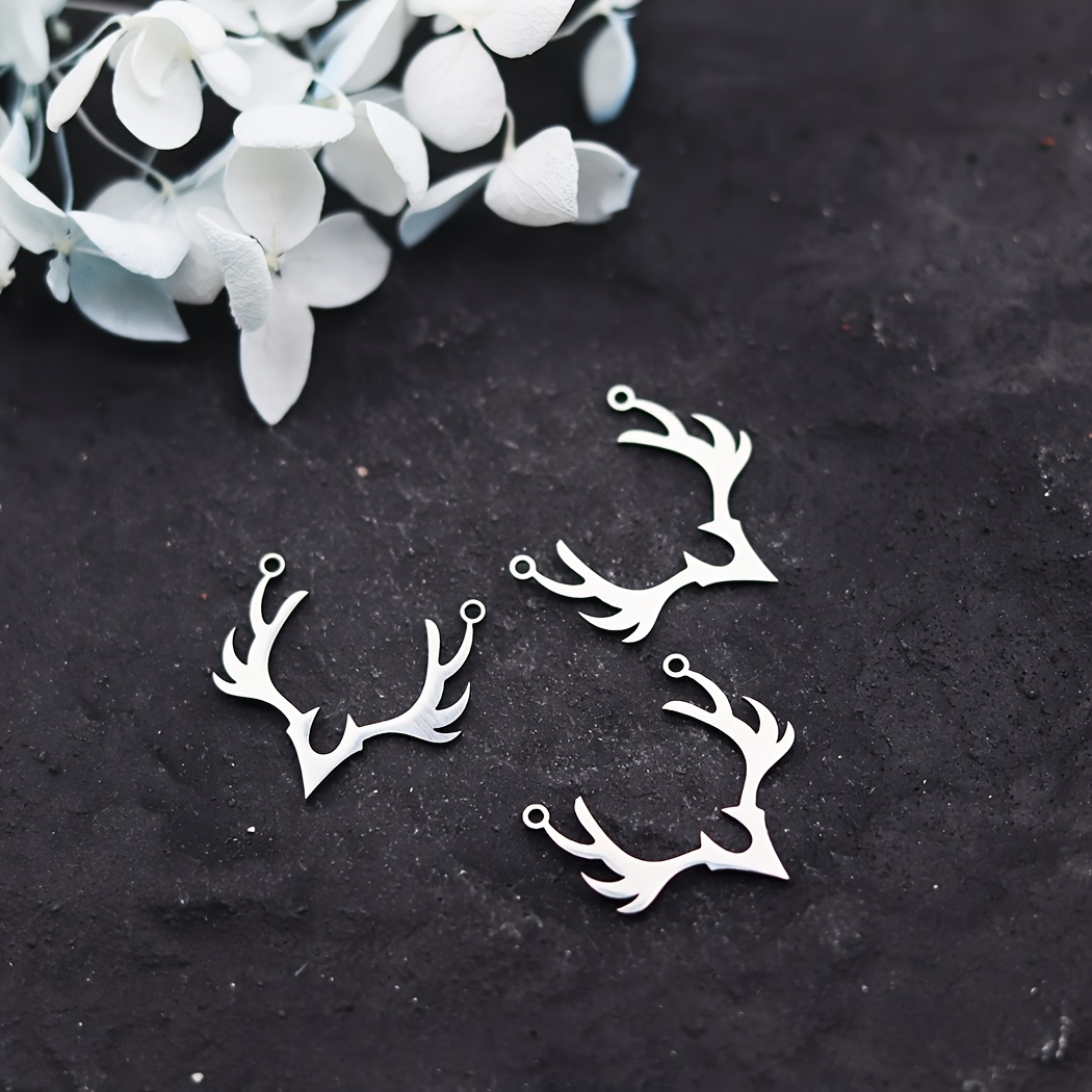 Set Of 3 Deer Antler Pendant Necklaces For Crafting, Stainless Steel Charms For Earrings, Metal Additions Wildlife…: retailer-supplied image