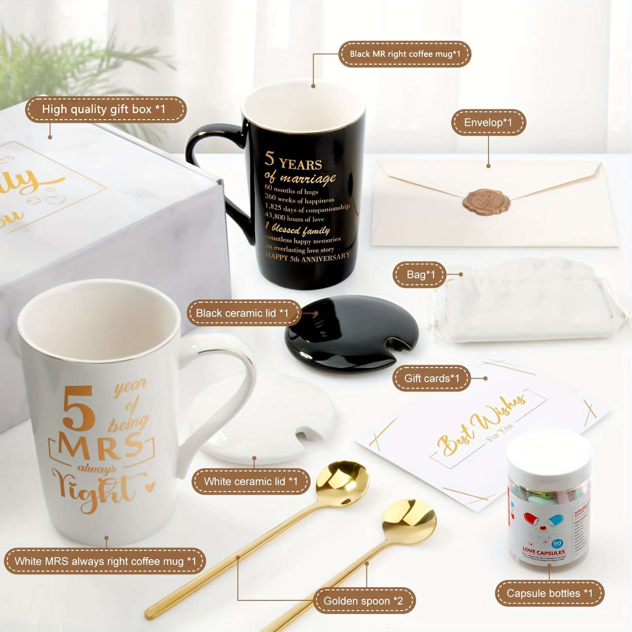 anniversary gift set 2 ceramic coffee mugs lids spoons gift - Temu United  Kingdom