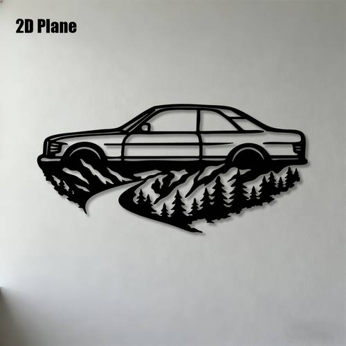 item picture 2d flat 1pc 2d flat wall sculptures vintage car with and pine trees metal wall art living room bedroom office garage and for decoration 2d flat