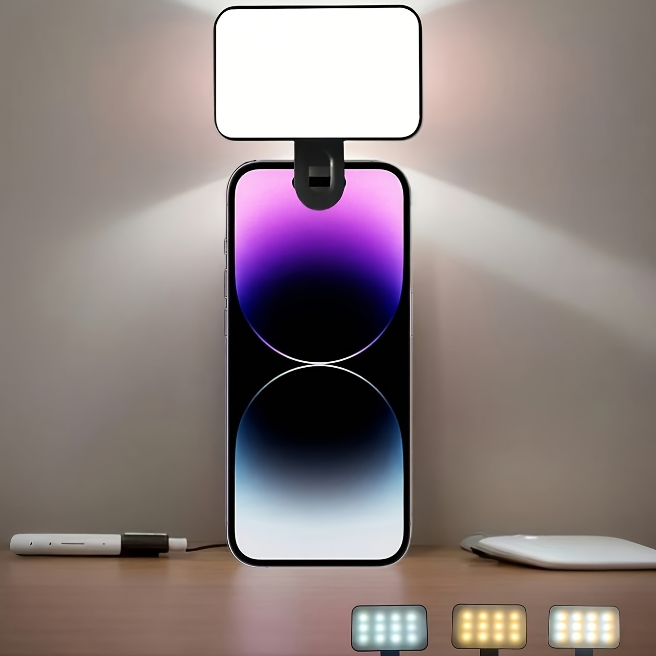 imagen del artículo luz portátil para selfies, iluminación para videoconferencias con clip para cámara de teléfono, luz led con clip para videoconferencias, 3   de iluminación, recargable, portátil, adecuada para laptops/teléfonos/tabletas/ /maquillaje, ideal para selfies y transmisiones  