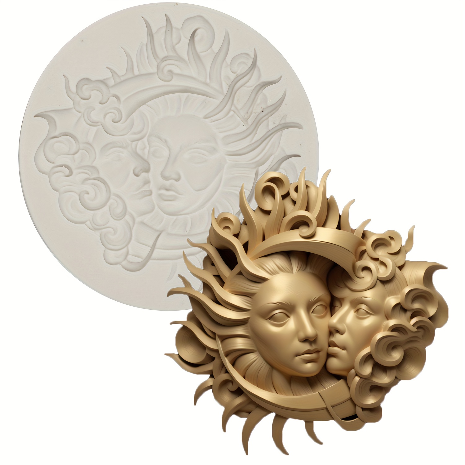 

1pc, Silicone Mold For Resin Lace Sun God Moon God Resin, Kitchen Baking Tool Creative Diy Chocolate Cake Mousse Dessert Decoration Mold