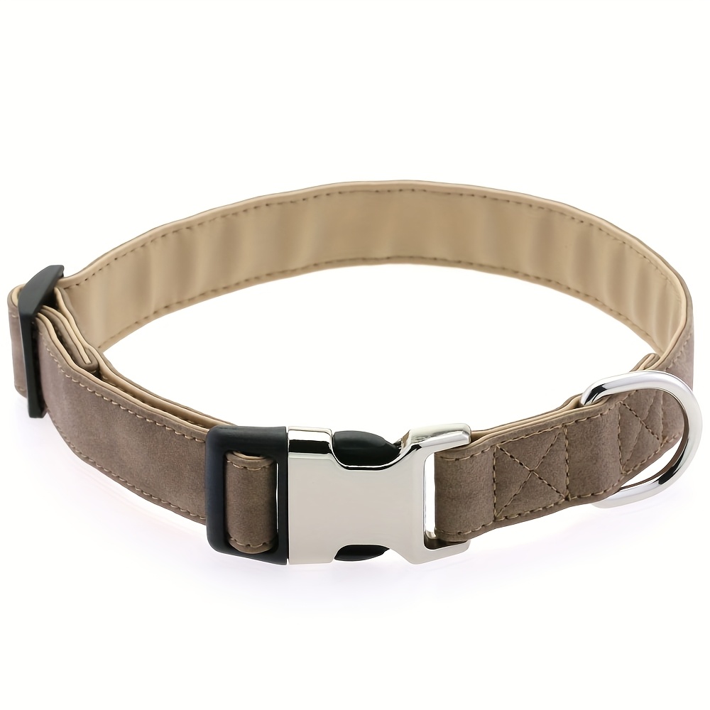 TEMU British Style Pu Dog Collar Compatible For Id Tags & Contact Printing - Frosted Dark Cool Pet Collars With Owner's Phone Number & Pet Id Tag