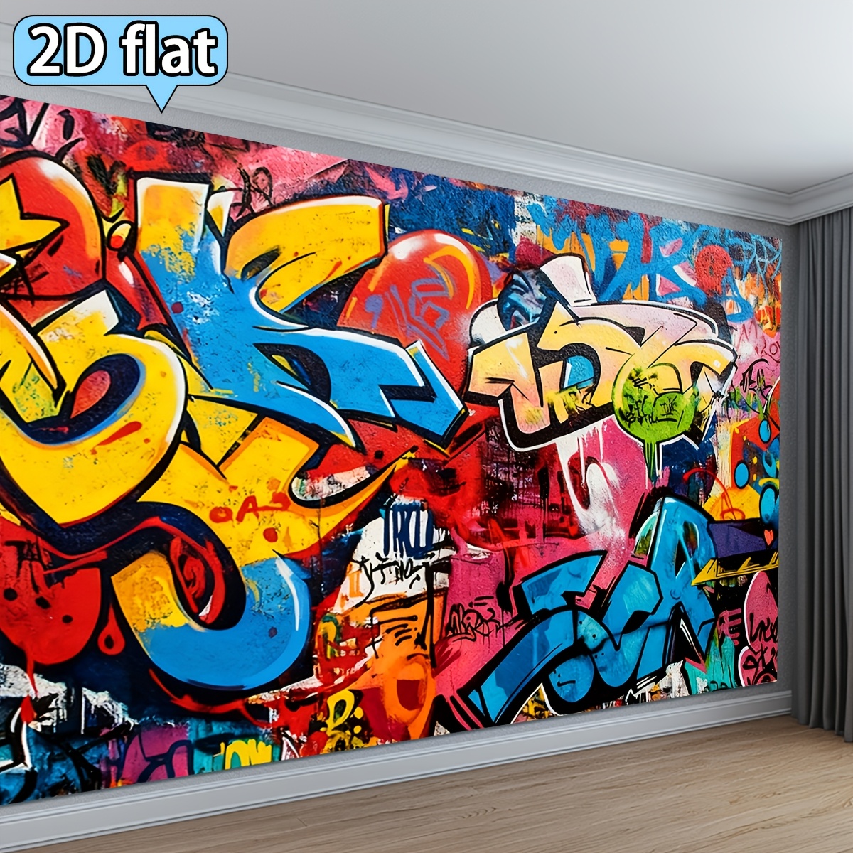 2d flat 1pc peel stick horizontal graffiti wall tapestry   art banner suitable for parties hip hop decor with iconic graffiti peel   for application for events decoration 2d flat