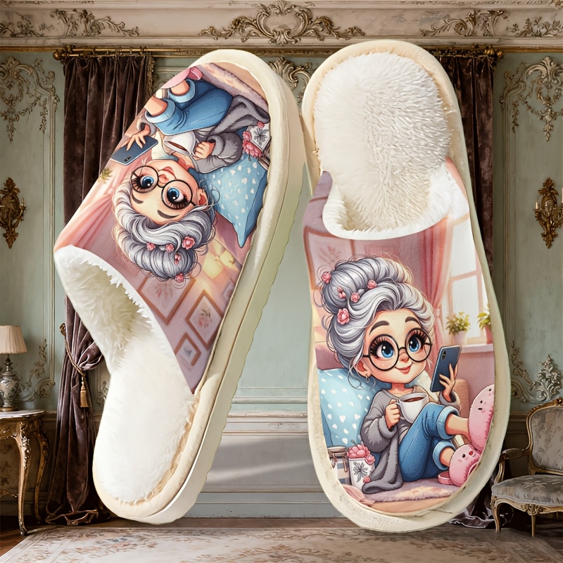 TEMU Cute Plush Couple Slippers For Men And Women, Four-season Thick Sole Indoor House Shoes, Elegant French Style Gift, Perfect For Family