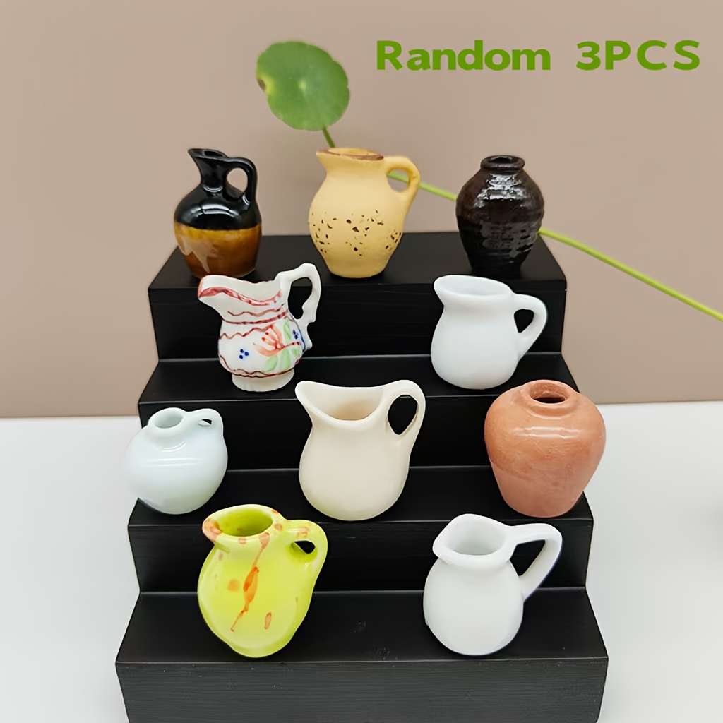 E-shop 3 Mini Daumen-Blumentöpfe, Niedliche Keramik-Taschenvasen als Ornamente, Vintage-Vasendekoration für Minihäuser, Geeignet für hydroponische